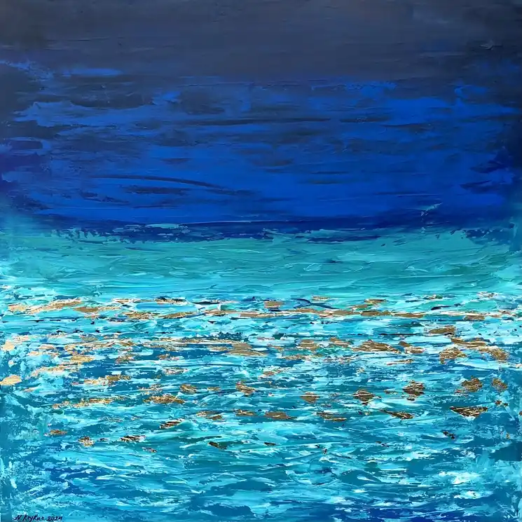 ▷ Turquoise blue horizon by Nataliia Krykun, 2024 | Gold Leaf Paintings Trending