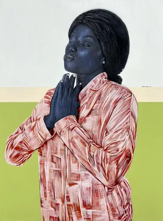 Direct From Manufacturer ▷ Beneath Her Breath (Whisper of Gratitude) -21st Century Contemporary, Figurative by Taiwo Odejinmi, 2025 | Mixed Media Painting