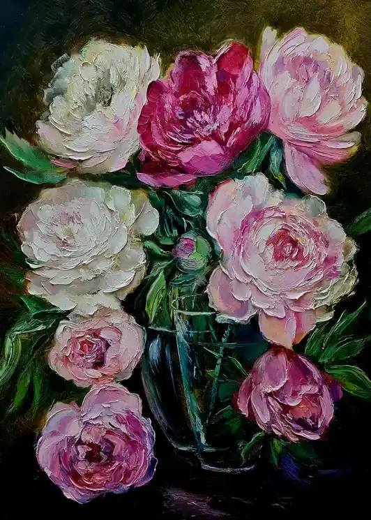 ▷ Still Life with Peonies by Lilya Volskaya, 2025 | Acrylic Painting Popular