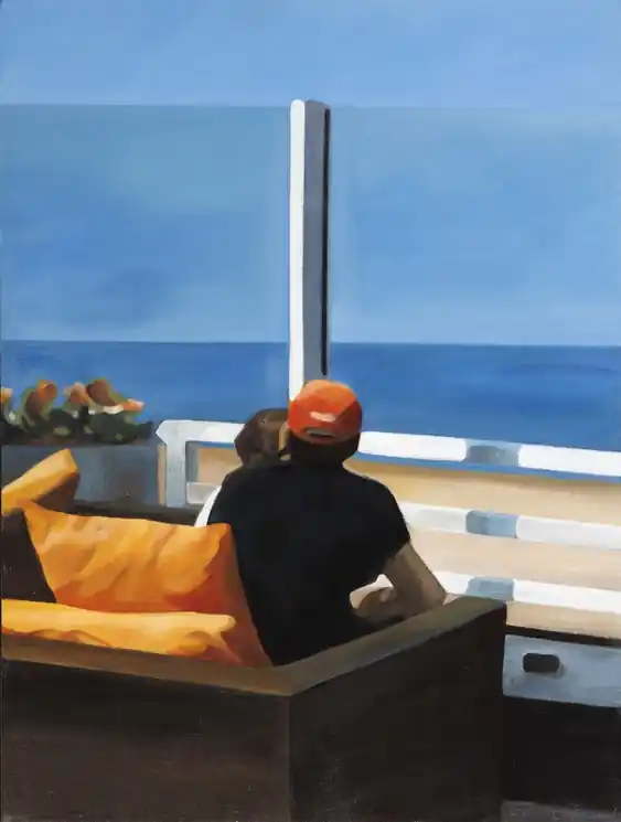 Trusted Brand ▷ Rendez-vous au café de la plage n°2 - Série mer et océan, scène de vie balnéaire by Emese Chauvel, 2023 | Acrylic Painting