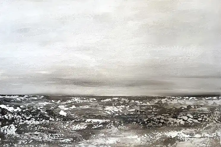 ▷ Monochrome Seascape in Grey by Tatiana Malinovscaia, 2025 | Acrylic Painting Direct From Manufacturer