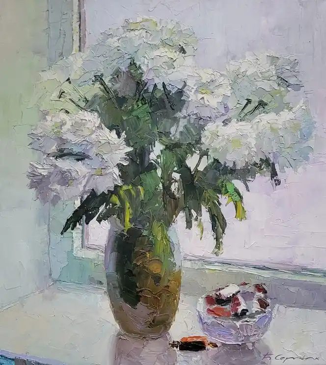 ▷ Flowers on the Window by Boris Serdyuk, 2025 | Oil Painting for Sale In Demand
