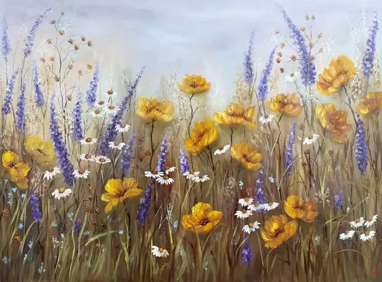 ▷ Golden Quiet - Floral Symphony collection by Tanja Frost, 2025 | Oil Painting for Sale Last Chance