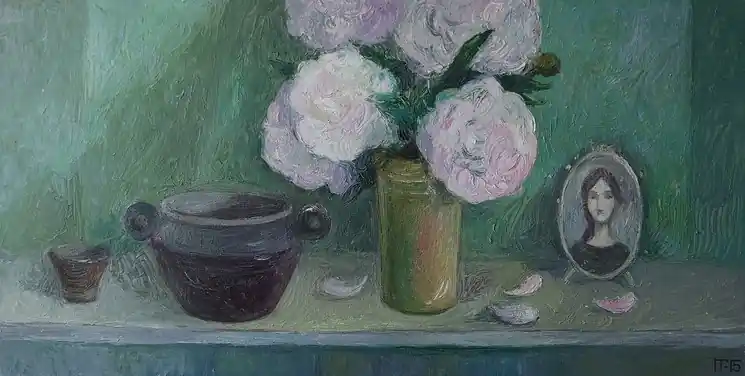 Big Sale ▷ Still life with peonies by Galya Popova, 2015 | Oil Painting for Sale