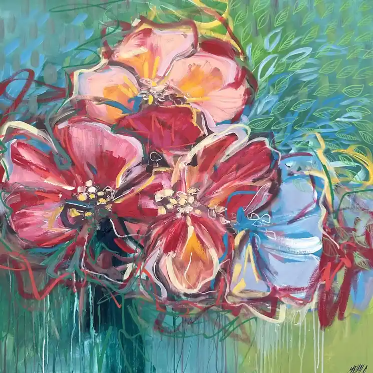 ▷ Le temps des Hibiscus… (Jardin secret) by Olivier Messas, 2024 | Résine Paintings Deal