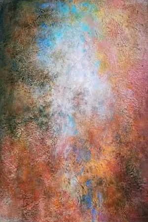 ▷ "Besoin de légèreté" abstrait acrylique collage sable sur lin 72x70cm 2020 by Emmanuelle Vroelant, 2020 | Acrylic Painting Hassle-Free Returns