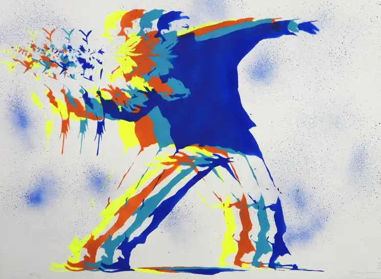 ▷ 70's Banksy Thrower AP (tribute) by Ziegler T, 2022 | Stencil Paintings Budget