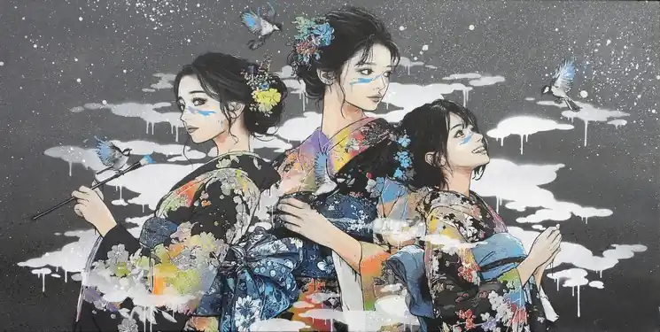 ▷ 36 Views Of Fukagu - 3 Sisters by Roamcouch, 2025 | Stencil Paintings Don’t Miss Out