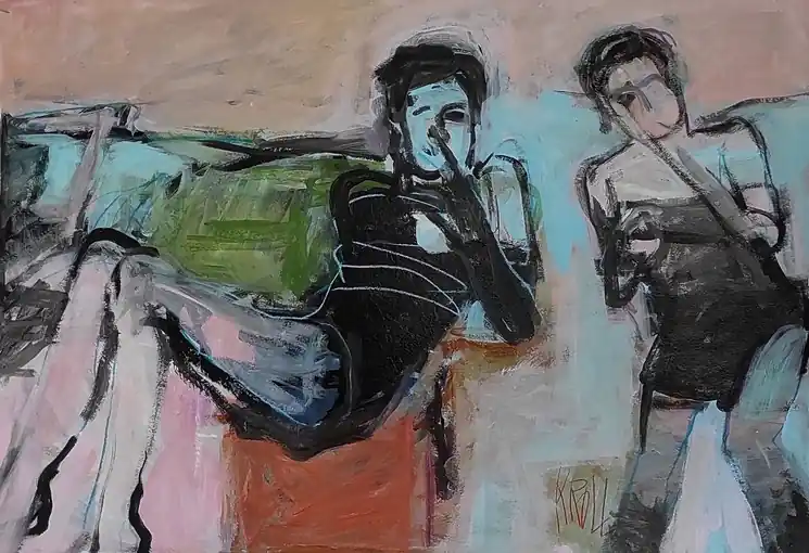 ▷ Two women by Barbara Kroll, 2023 | Acrylic Painting Mega Sale