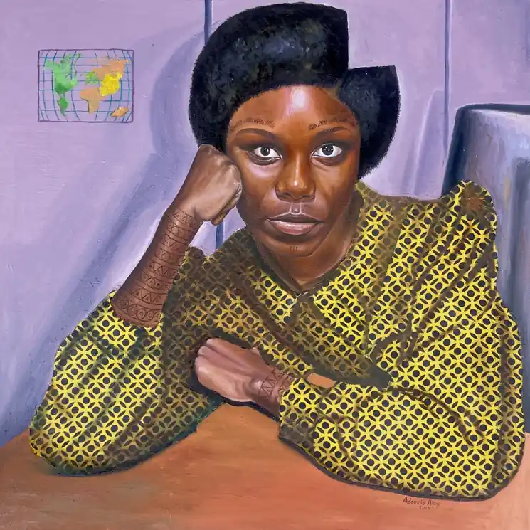 ▷ Before the Leap - 21st Century, Contemporary Portrait, Figurative, Women, Africa by Ademola Ajayi, 2025 | Mixed Media Painting Professional Grade