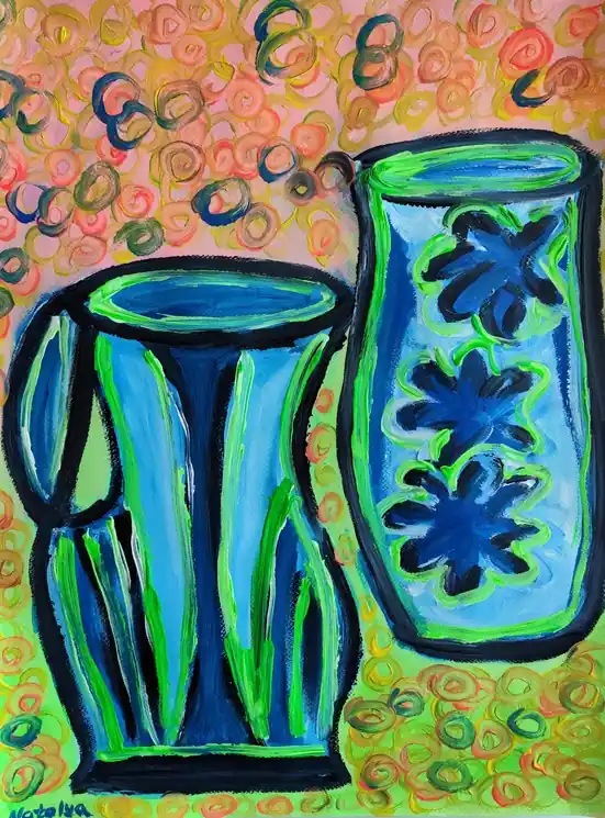 Direct From Factory ▷ Two blue vases by Natalya Mougenot, 2025 | Acrylic Painting