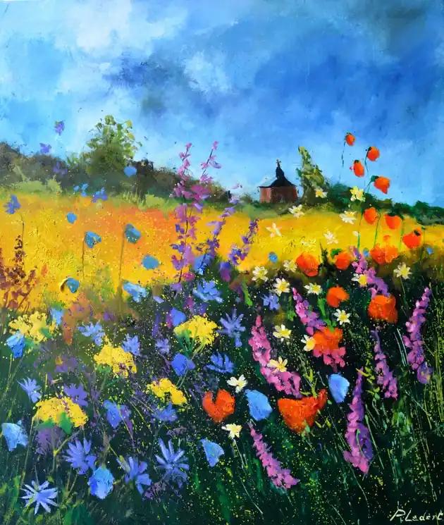 Order Now ▷ Old chapel in summer by Pol Ledent, 2025 | Oil Painting for Sale