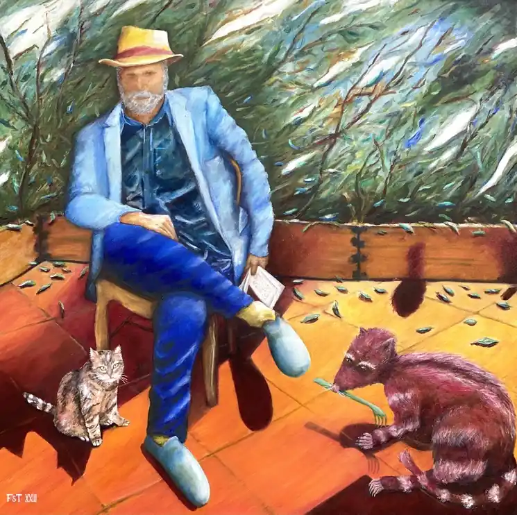 Free Returns ▷ Sitting cat by Fransoist, 2023 | Oil Painting for Sale
