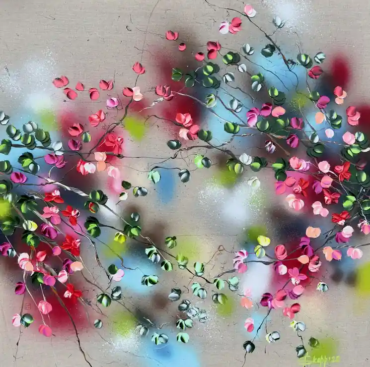 Professional Grade ▷ Zen Blossoms - floral asian original art by Anastassia Skopp, 2025 | Mixed Media Painting