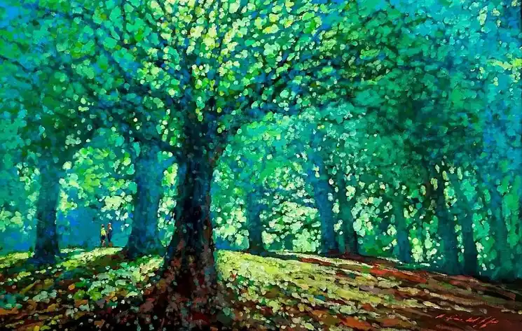 Viral ▷ Walking in Hampstead Heath by David Hinchliffe, 2023 | Oil Painting for Sale