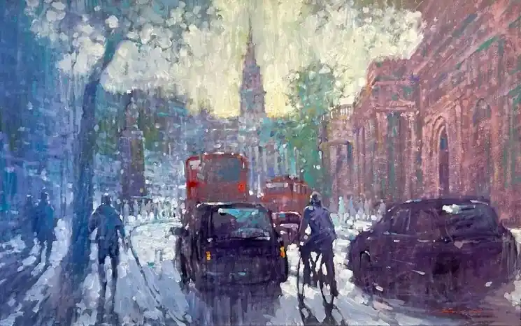 ▷ Traffic at Charing Cross Road by David Hinchliffe, 2023 | Oil Painting for Sale Shop Now