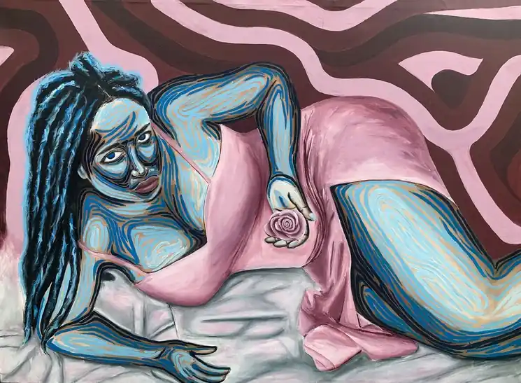 Final Sale ▷ Flowers For You - 21st Century, Contemporary, Figurative Portrait, Floral, Women by Michael Mensah, 2023 | Acrylic Painting