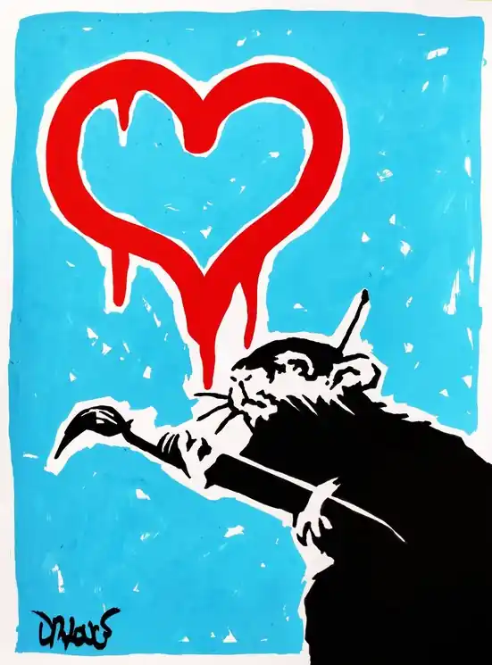 ▷ Blue rat (a tribute to Banksy) by Dr. Love, 2025 | Marker Paintings Genuine