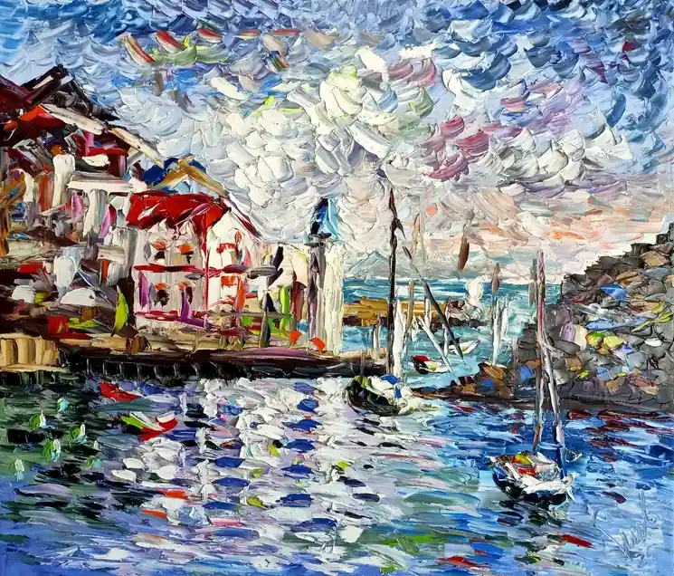 ▷ La Bella del porto by Antonino Puliafico, 2025 | Palette knife painting Seasonal Sale