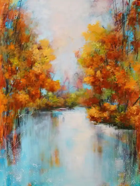 Big Sale ▷ Lake Serenity in Fall Hues by Vera Hoi, 2023 | Acrylic Painting