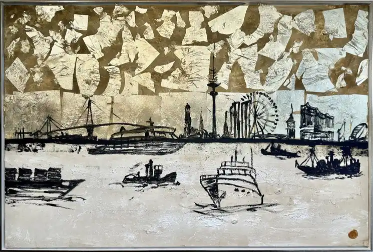 Last Chance ▷ Waterfront views by Katharina Hormel, 2023 | Gold Leaf Paintings
