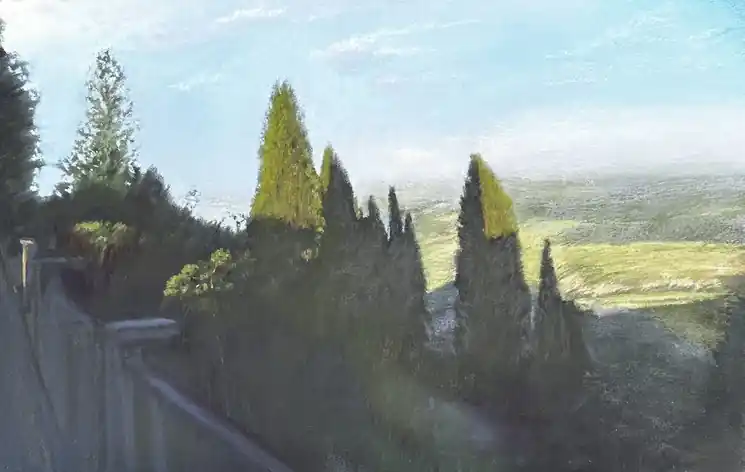 ▷ Cypresses in Montepulciano by Natalia Balashova (Amorepastels), 2023 | Pastel Drawing Hot Deal
