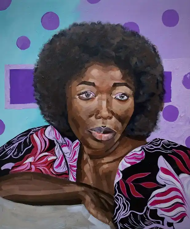 ▷ Framed in Purple -21st Century, Contemporary, Figurative Portrait, Modern Women by Elie Hatungimana, 2025 | Acrylic Painting Hot Picks