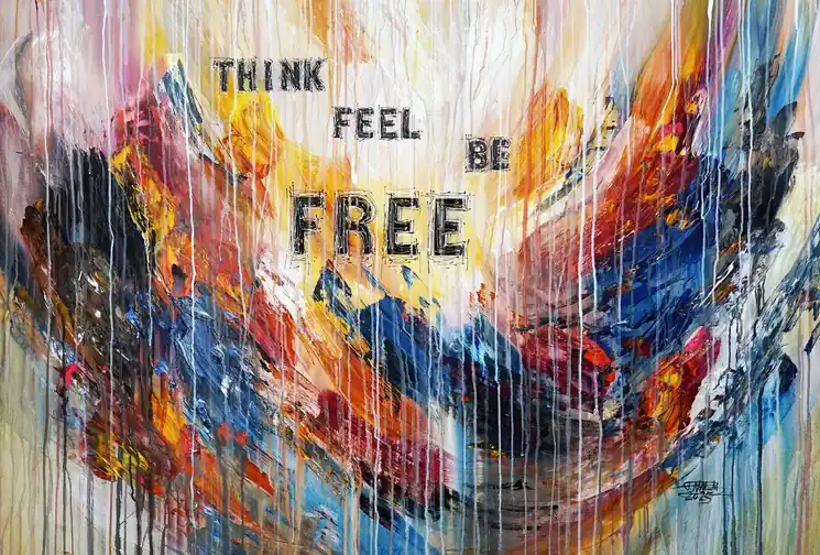 Worldwide Shipping ▷ Think, Feel, Be ... Free XL 1 by Peter Nottrott, 2025 | Acrylic Painting