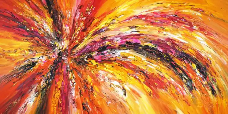 ▷ Yellow red abstraction XXL 5 by Peter Nottrott, 2022 | Acrylic Painting Order Now