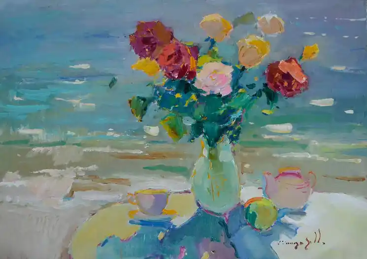 ▷ Roses Near the Sea by Alexander Shandor, 2019 | Canvas Painting Final Sale