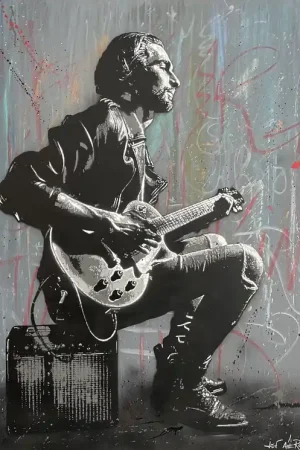 ▷ A Guitar player by Jef Aérosol, 2022 | Aerosol Painting Seasonal Sale