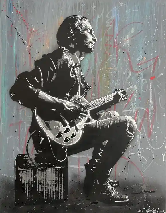 ▷ A Guitar player by Jef Aérosol, 2022 | Aerosol Painting Seasonal Sale