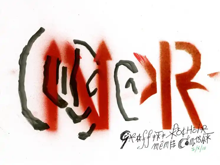 Certified ▷ Graffiti pochoir même combat by Jacques Villeglé, 2021 | Digital Print