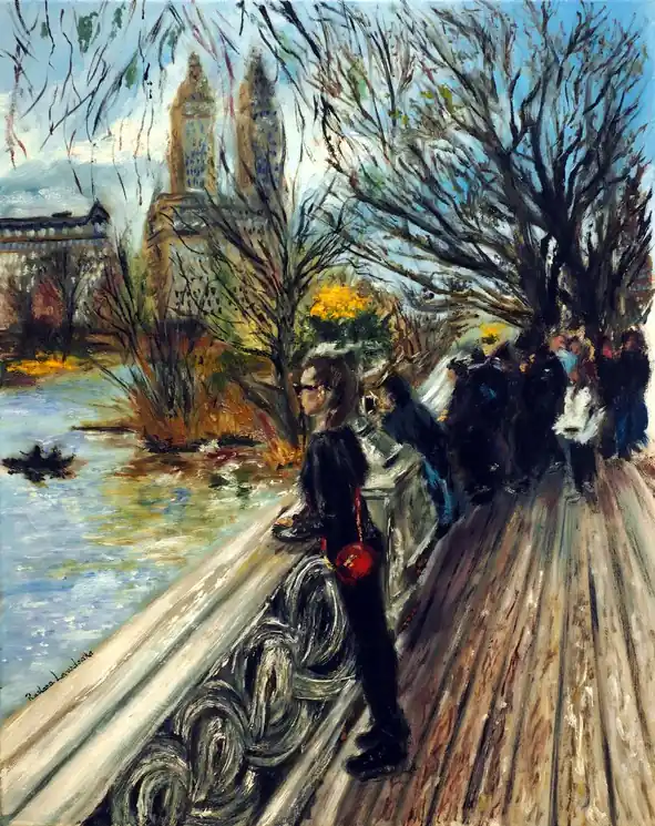 Price Cut ▷ On the Bow Bridge at Central Park by Ruslana Levandovska, 2021 | Oil Painting for Sale