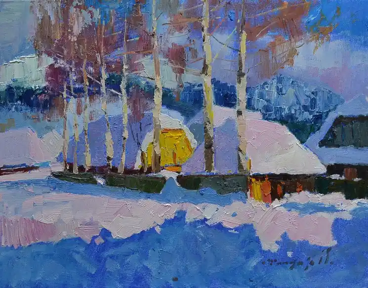 Super Sale ▷ Frosty day _ oil on canvas on cardboard by Alexander Shandor, 2022 | Oil Painting for Sale