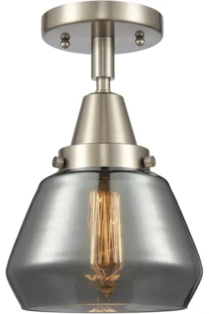 Franklin Restoration Fulton LED 7 inch Brushed Satin Nickel Flush Mount Ceiling Light in Plated Smoke Glass Secure Checkout
