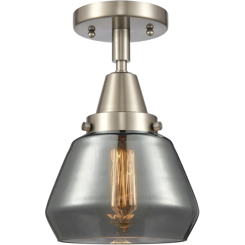 Franklin Restoration Fulton LED 7 inch Brushed Satin Nickel Flush Mount Ceiling Light in Plated Smoke Glass Secure Checkout
