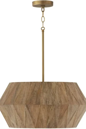 High Quality Nadeau 4 Light 22 inch Light Wood and Patinaed Brass Pendant Ceiling Light