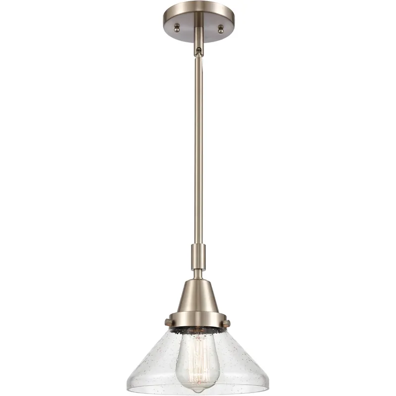 Exclusive Offer Franklin Restoration Caden LED 8 inch Brushed Satin Nickel Mini Pendant Ceiling Light in Seedy Glass