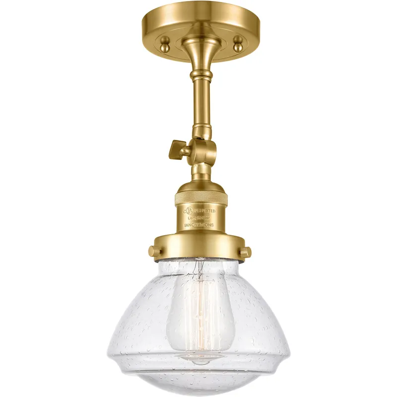 Franklin Restoration Olean LED 7 inch Satin Gold Semi-Flush Mount Ceiling Light in Seedy Glass, Franklin Restoration Low Price