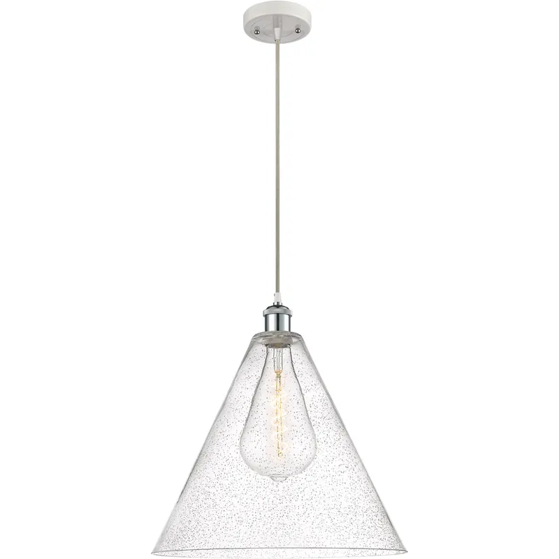 Ballston Cone 1 Light 16 inch White and Polished Chrome Pendant Ceiling Light in Seedy Glass Place Order