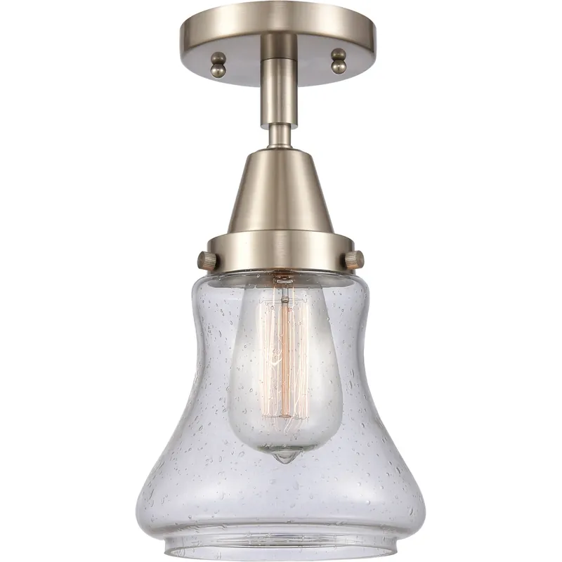 Must Have Franklin Restoration Bellmont LED 6 inch Brushed Satin Nickel Flush Mount Ceiling Light in Seedy Glass