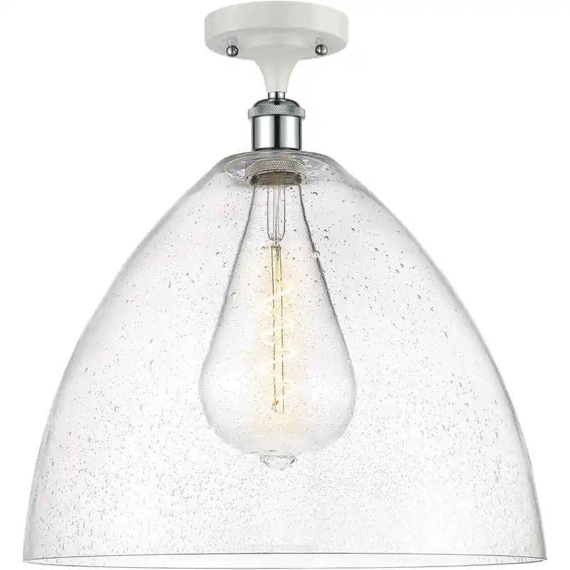 Clearance Ballston Dome 1 Light 16 inch White and Polished Chrome Semi-Flush Mount Ceiling Light in Seedy Glass