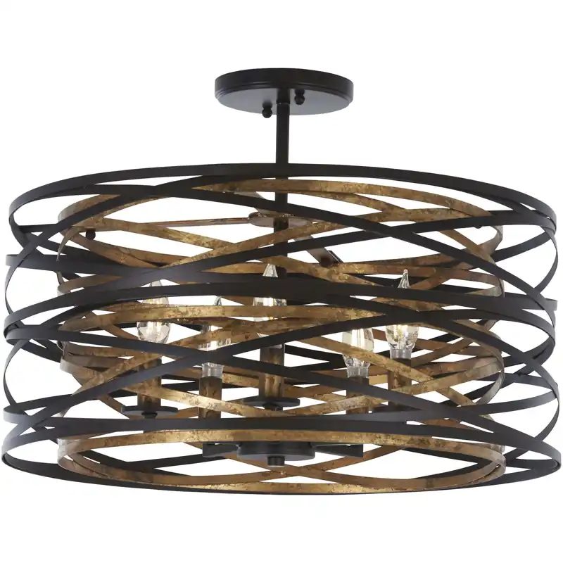 Vortic Flow 5 Light 20 inch Dark Bronze/Mosaic Gold Semi Flush Mount Ceiling Light, Convertible Fan Favorite