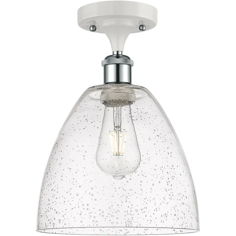 Ballston Dome 1 Light 9 inch White and Polished Chrome Semi-Flush Mount Ceiling Light in Seedy Glass High Quality
