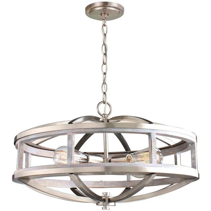 Warranty Included Montrose 4 Light 19 inch Acacia Wood and Brushed Nickel Chandelier Ceiling Light
