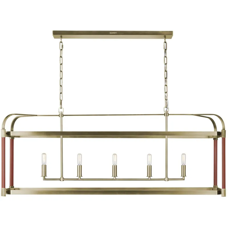 Hadley 5 Light 49 inch Time Worn Brass Linear Chandelier Ceiling Light Shop Now