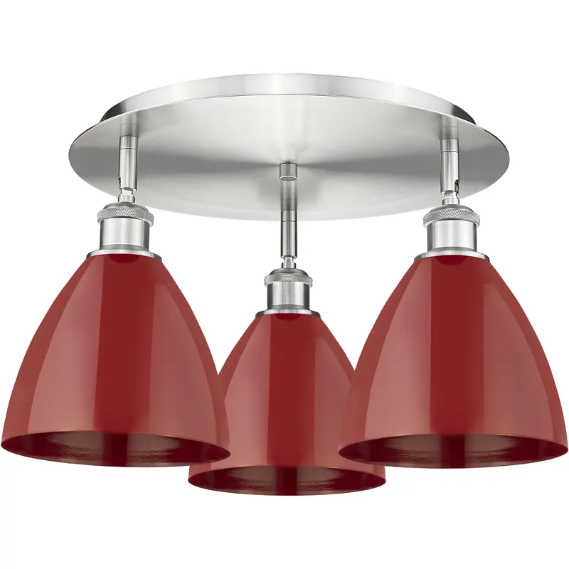 Ballston Dome 3 Light 19.25 inch Satin Nickel Flush Mount Ceiling Light in Red Editor’s Pick