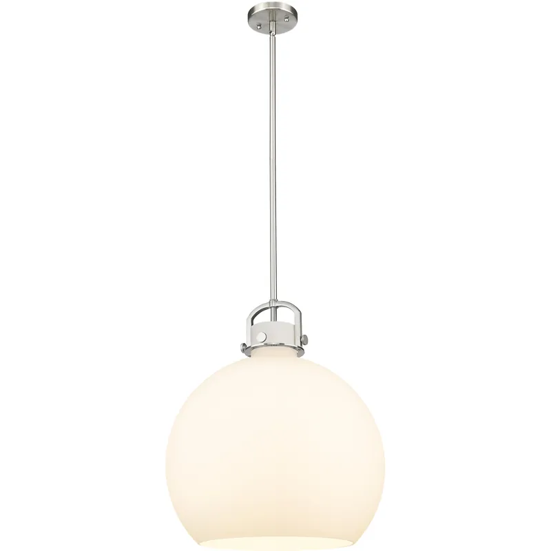High Quality Newton Sphere 1 Light 18 inch Satin Nickel Pendant Ceiling Light in Matte White Glass