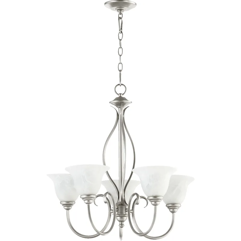 Editor’s Pick Spencer 5 Light 25 inch Classic Nickel Chandelier Ceiling Light in Faux Alabaster